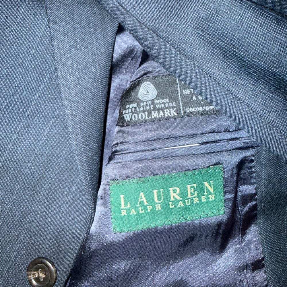 Lauren Ralph Lauren Men Navy Pinstripe Wool Suit Blazer Jacket Sport Coat 44R